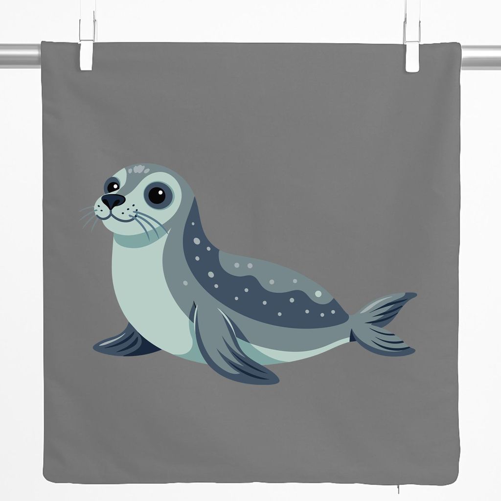 Huuraa Kissenbezug Seehund Comic 40x40cm Steel Grey Baumwolle Dekokissenbezug Geschenkidee