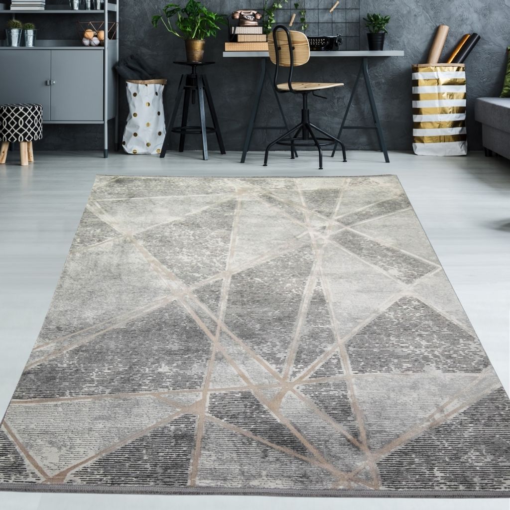 Wohnzimmerteppich geometrisches Muster in grau Größe - 120 x 170 cm