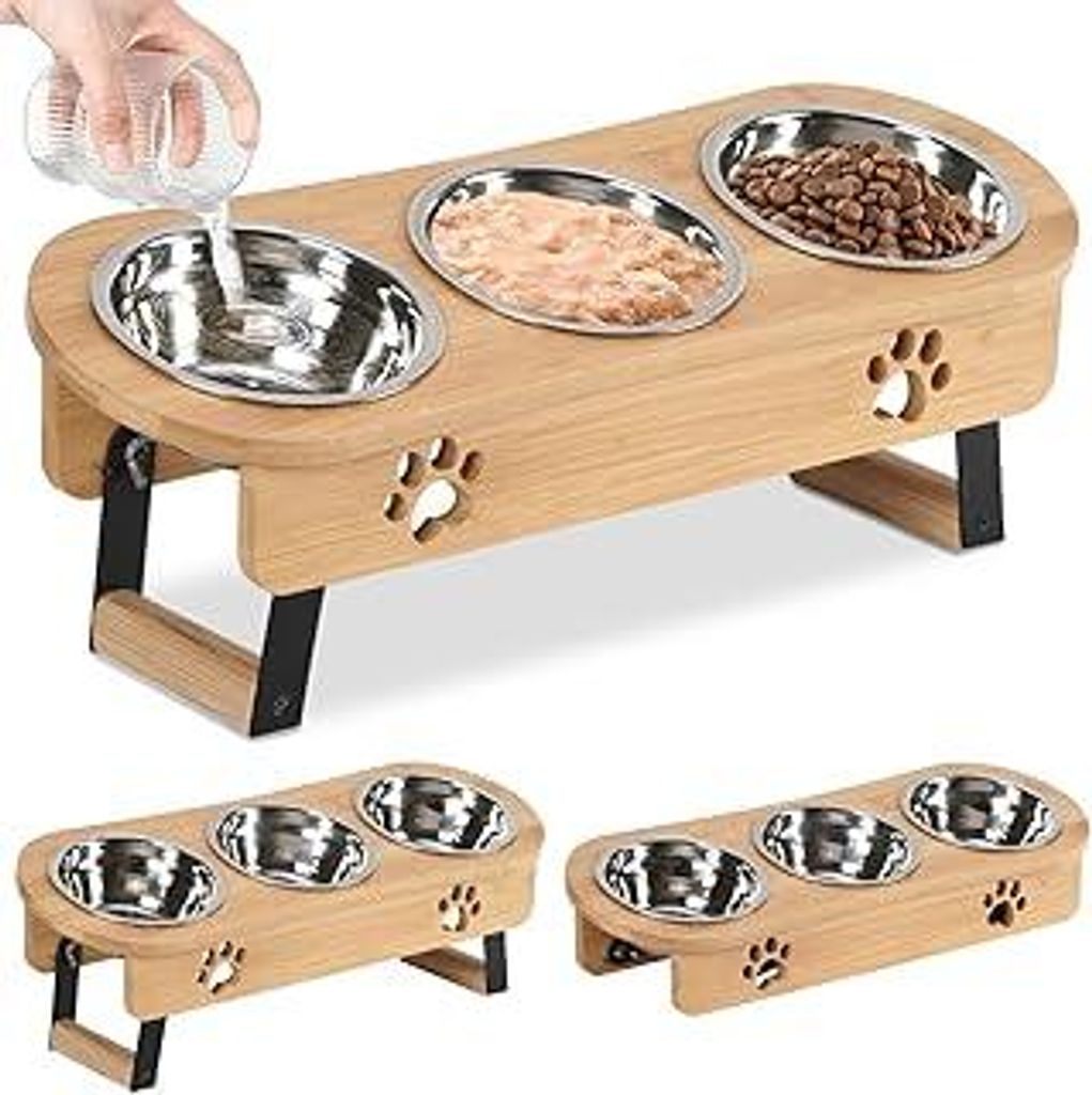 katzennapf erhöht Futterstation Katze - Futternäpfe Katzen 3er Set Näpfe Erhöht,Höhenverstellbar Fressnapf Futterbar mit Ständer Edelstahl N...