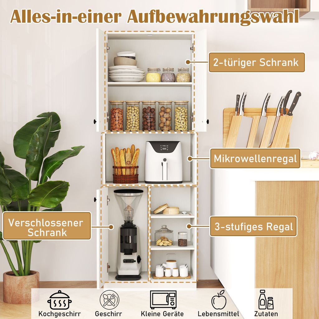 Kuchyňská skříňka COSTWAY 166 cm, bufetová skříňka se 3 Obrázek produktu 3