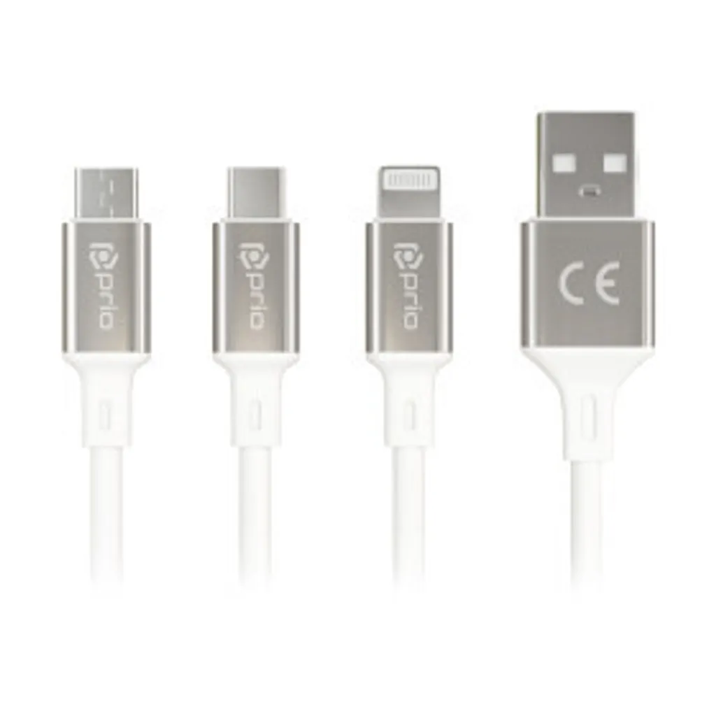prio 3 in 1 Micro USB & USB C & Lightning a USB A cavo 3A 1,2m bianco