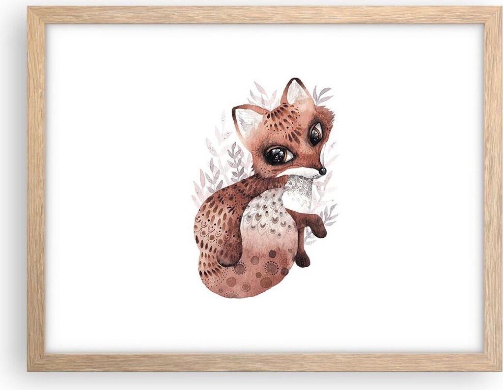 Gerahmtes Poster - Rahmen in heller Eiche - Fuchs November Tier - 40x30 cm - Wand Bild - Wanddeko - Wandbilder - Kunstposter - Wandposter - Bilderr...