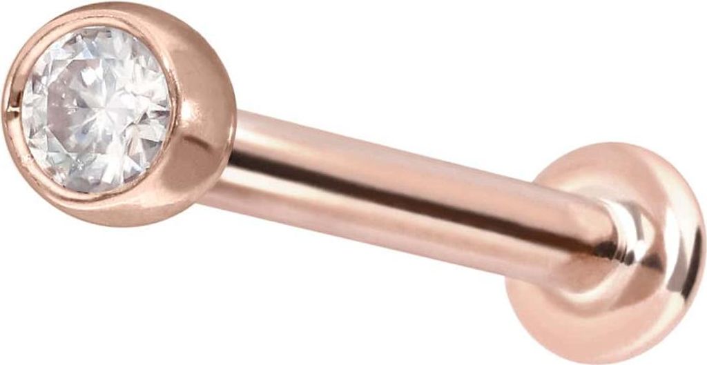 Ohrpiercing, Nasenpiercing 14 Karat Gold Labret mit Push Fit MOISSANIT RoséGold Stablänge: 9mm | Stabstärke: 1,2mm | Kristallgröße: 2,5mm
