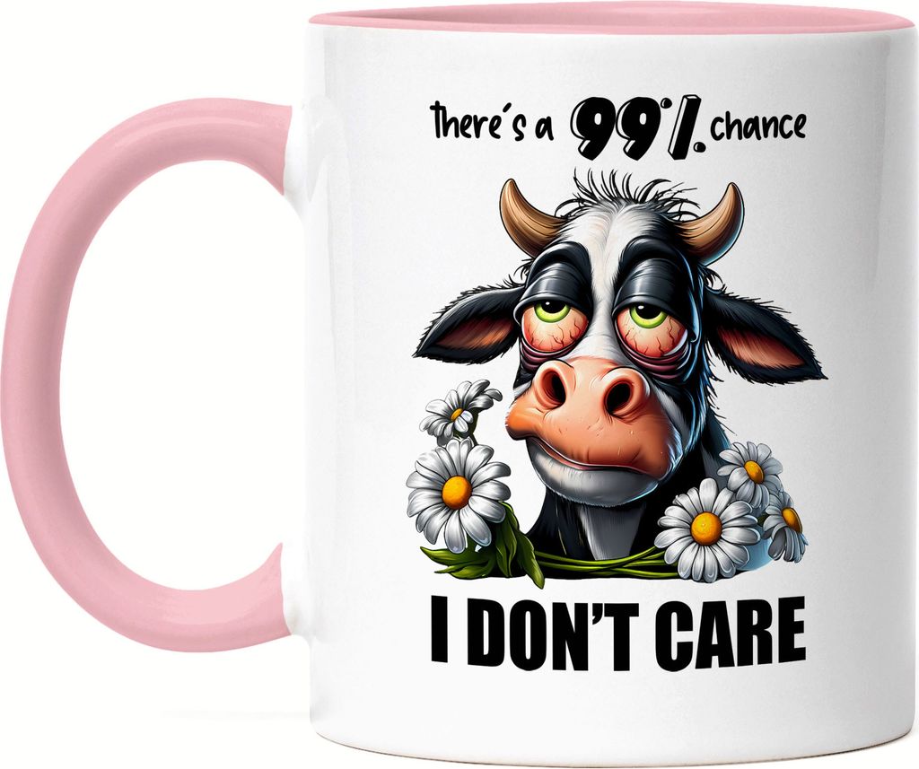 There's a 99% chance I don't care Genervte Kuh Tasse Rosa - Produktbild 