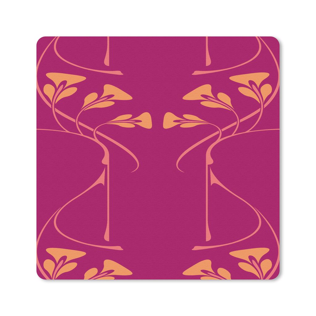 MuchoWow Mauspad Mousepad Rosa - Orange - Jugendstil - Muster 20x20 cm - Mousepads - Maus Mat - Pad - Mausunterlage - Desk Mat - Bureauartikeln