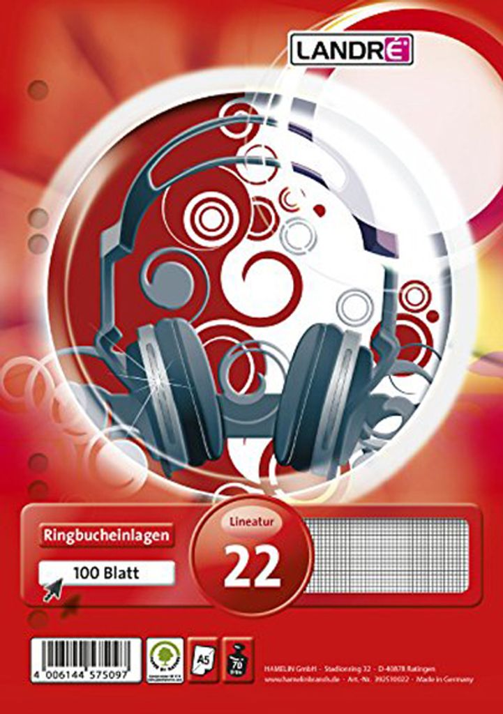 LANDRÉ Ringbucheinlagen "pro terra" DIN A5 100 Blatt kariert