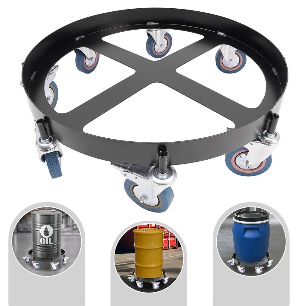 Fassroller - Ölfass-Dolly - Q235 Stahl - 907 kg Tragkraft - Für 208 L Fässer - Mit Rollen - Schwarz