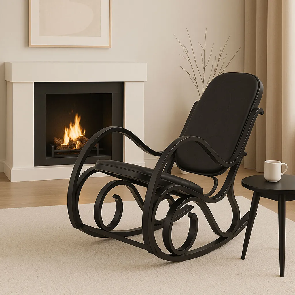Fauteuil basculant bois massif noyer avec assise cuir patchwork M41 - 9