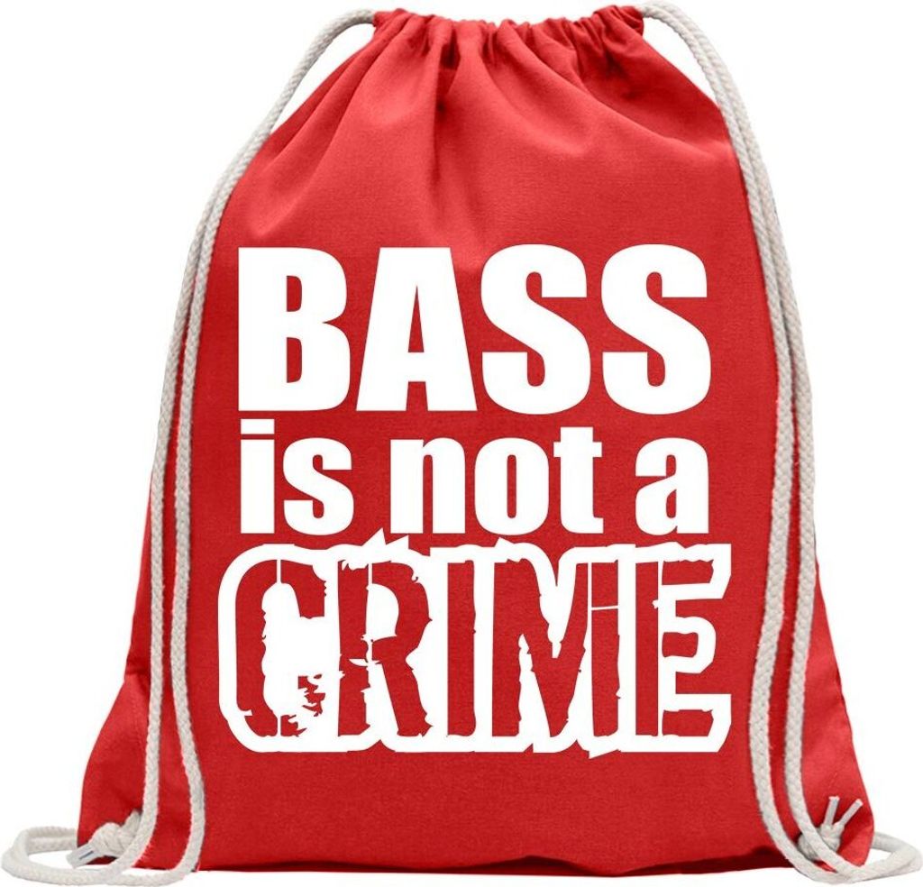 Kiwistar - Turnbeutel - rot - Bass is not a Crime - Fun Rucksack Sport Beutel Gymsack Baumwolle mit Ziehgurt