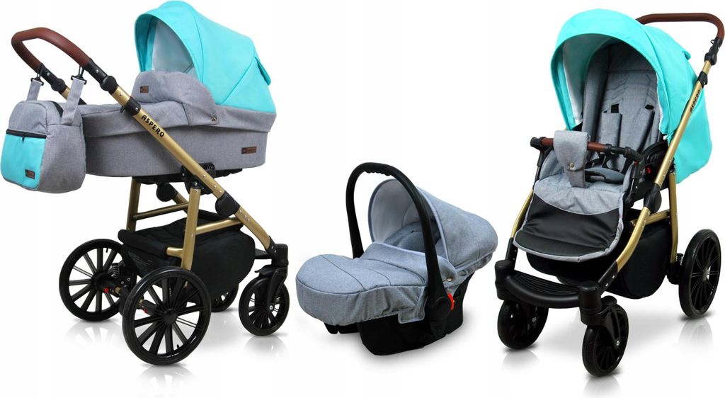 BabyLux Aspero | 3in1 Kinderwagen Set | Silver Mint | Kombikinderwagen | Kinderwagenset | Buggy