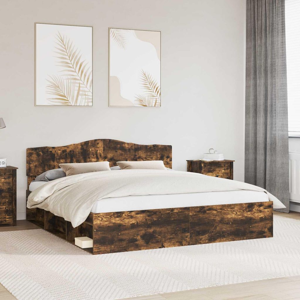 "Schlussverkauf" Doppelbett - Bettgestell 2 PLACES - Geräucherte Eiche 180x200 cm Massives Kiefernholz C5086