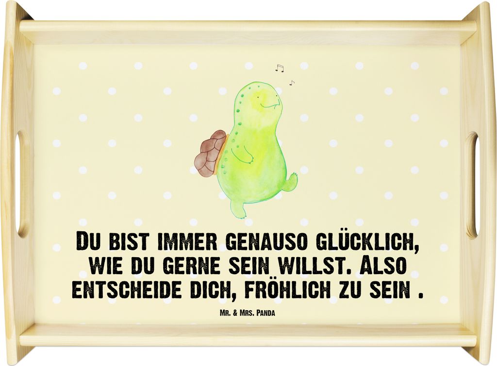 Mr. & Mrs. Panda Tablett Schildkröte Pfeifen - Gelb Pastell - Geschenk, Holztablett, Schildkröten, Lebensfreude, betttablett, Servier, Depression...