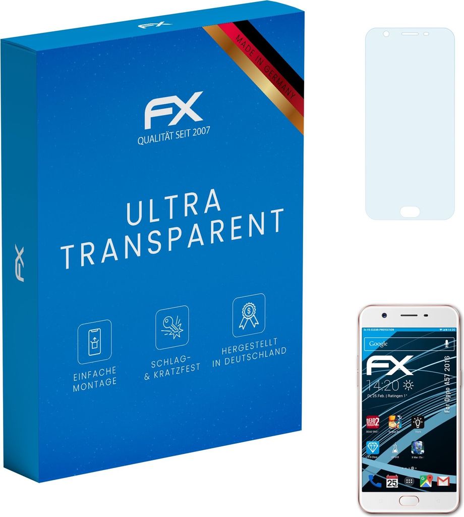 atFoliX FX-Clear 3x Schutzfolie kompatibel mit Oppo A57 (2016) Displayschutzfolie