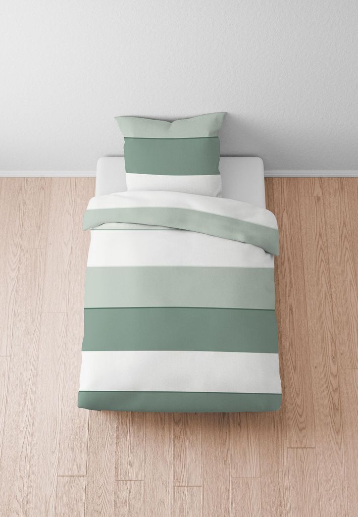 Biberna Mako-Satin Bettwäsche Blockstreifen Größe 135x200/80x80 cm salbei