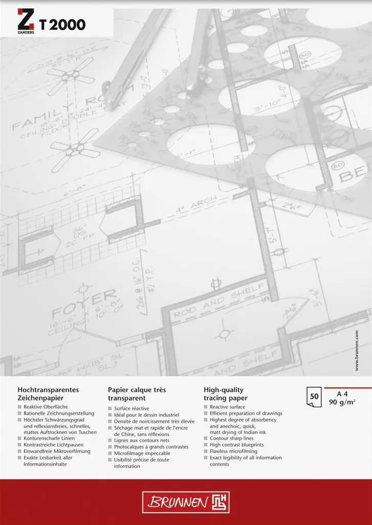 Lot 10 Blocs Esquisse A4 BRUNNEN pour Dessinateur et Architecte 90g
