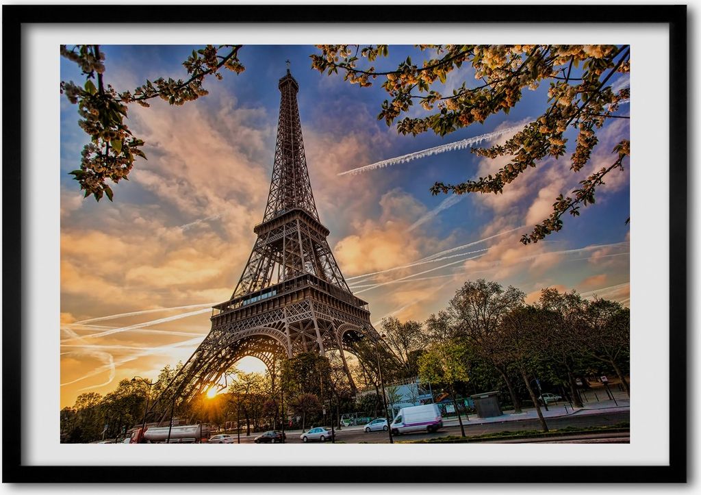 Bild - Bilderrahmen - 100 cm x 70 cm - MDF - Rahmen - Foto - Wandkunst Eiffelturm in Paris