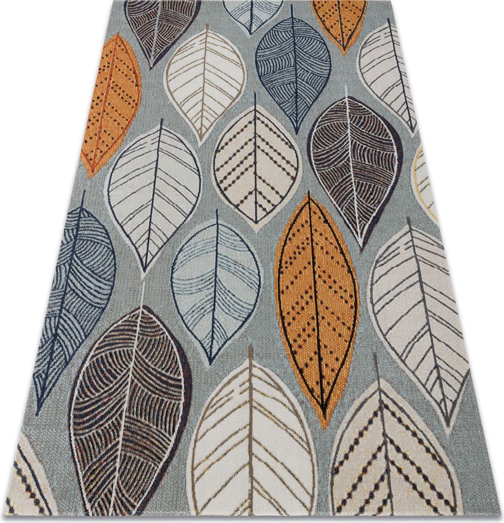 Modern Teppich MUNDO E0641 Blätter Outdoor blau / beige Mehrfarben 120x170 cm