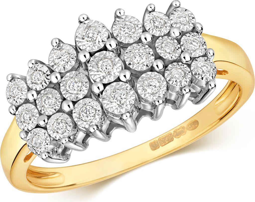 Funkelndes Feuer 9 Karat (375) Gold Damen - Diamant Ring Brillant-Schliff 0.11 Karat H - I1 I2, 55 (17.5); TRS319559KYRSO