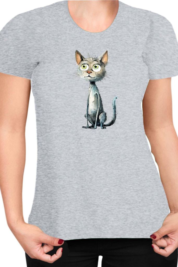 Damen T-Shirt Funny Cats Breeds Bambino Cat 012, Lady XS / Grau