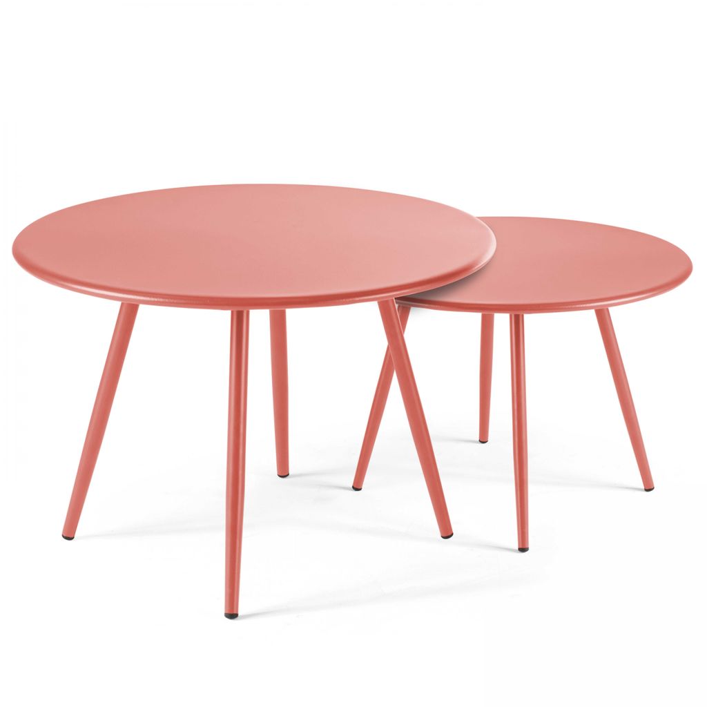 2er-Set Garten-Couchtische aus Stahl Rosa - Oviala Palavas