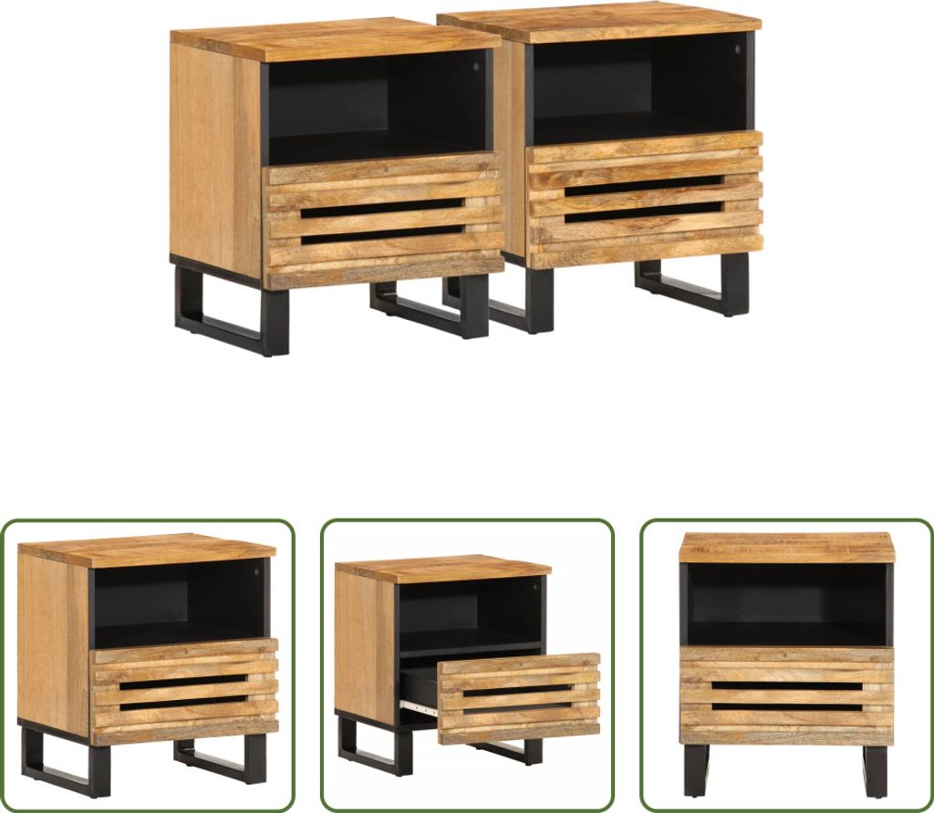 The Living Store Nachttische 2 Stk. 40x34x46 cm Raues Mangoholz
