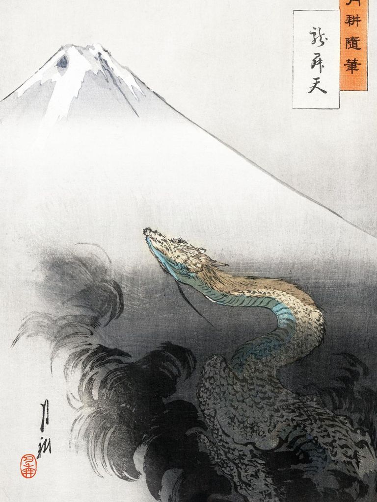 Plakat 60x80cm Ryū Shōten, Japanischer Gekko Vintage für das Wohnzimmer