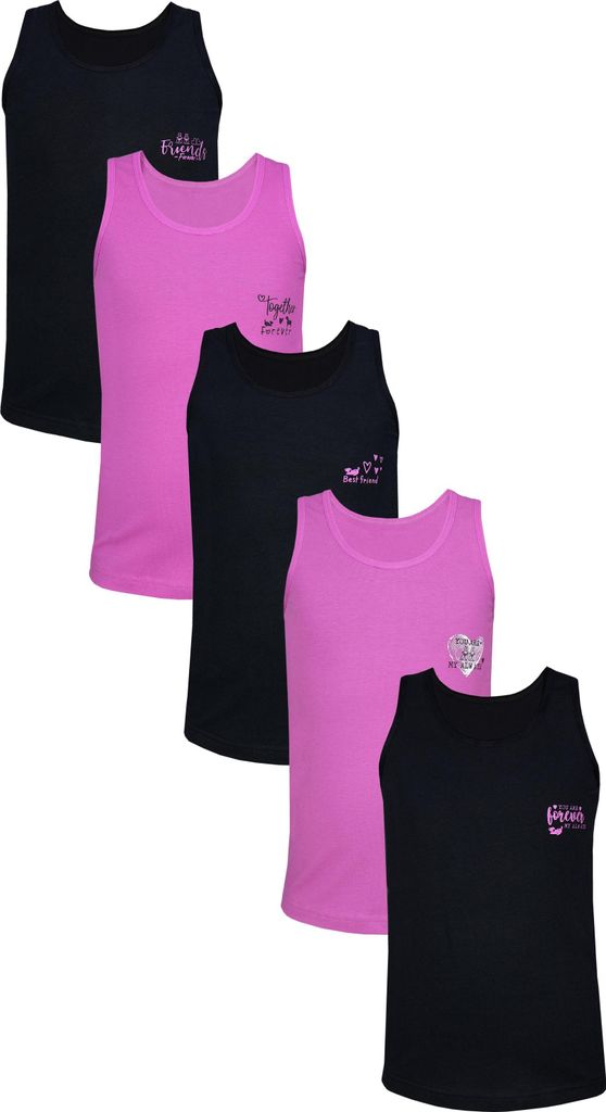 TupTam Unterhemden Mädchen Baumwoll Unterhemd 5er Pack Tank Top Ärmellos Kinder, Farbe: Forever Friends Schwarz Rosa, Größe: 158-164