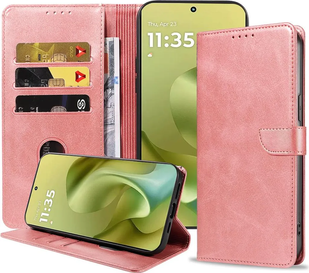 Adatto per Motorola Moto G86 Custodia in ecopelle con labbro magnetico e portacarte Custodia a libro con patta - Custodia a portafoglio con scanalatura per carte - Oro rosa - Smartphonica