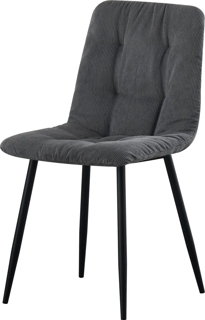 Chaise grise Ponzi aspect velours côtelé avec surpiqûres, set de 2