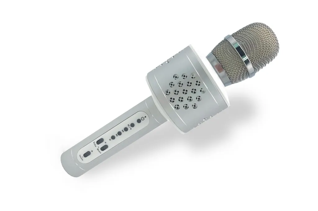 Microphone Karaoké Bluetooth Argenté avec Câble USB et Port Pile - 2