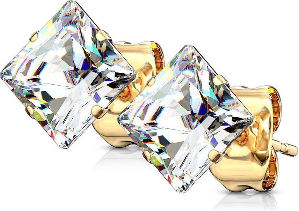 Ohrstecker Zirkonia Edelstahl Damen Herren Ohrringe Kristall Autiga gold-klar-quadratisch 6 mm