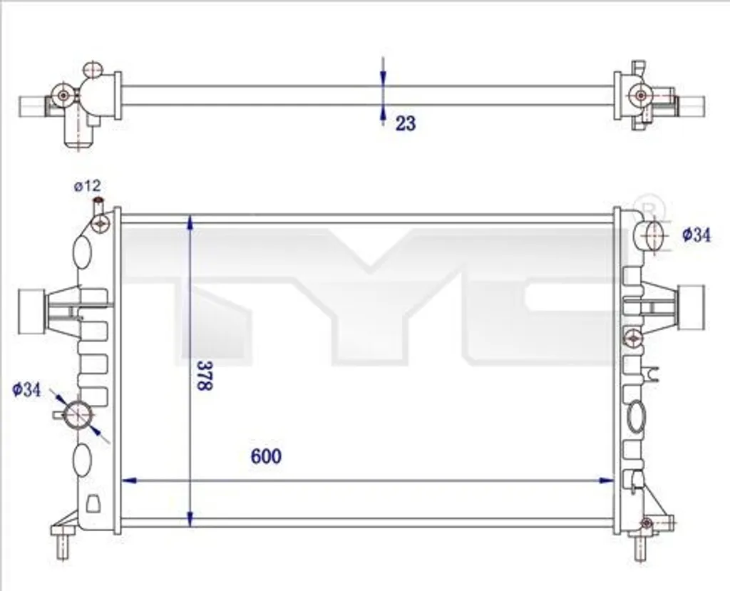 Radiateur TYC 725-0038-R OE 1300189 pour Opel Astra G et Zafira A