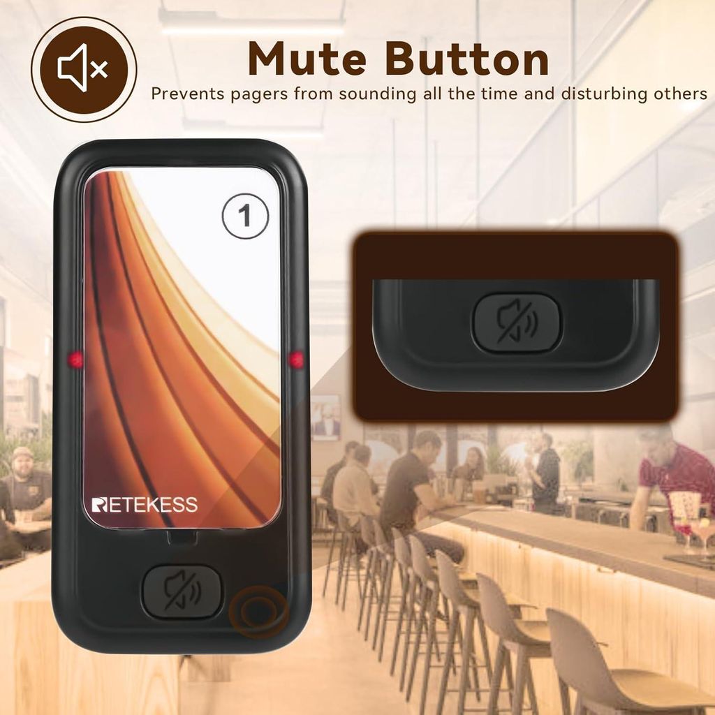 Retekess TD173 Pager-Rufsystem – 500 M Reichweite, 7 Modi, 998 Kanäle – Für Restaurants, Hotels & Warteschlangen
