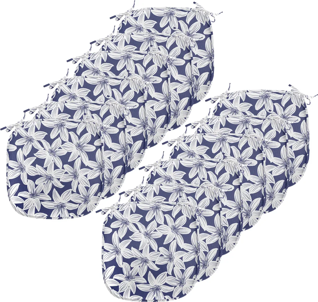 ABAKUHAUS Rivestimenti per sedie da sala da pranzo, petali di ibisco, cuscini decorativi impermeabili con cinturini per sedie da cucina, 40 cm x 40 cm, confezione da 12, bianco blu scuro