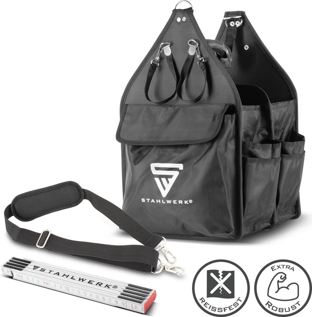 STAHLWERK Werkzeugtasche mit 11 Außentaschen und 2 großen Innenfächern
