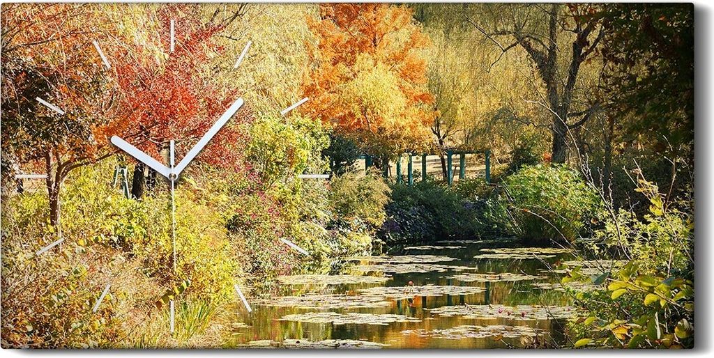 Wanduhr Uhr Wandbild Leinwand Quarz 60x30 Landschaft Fluss Herbst November Acer - weiße Hände