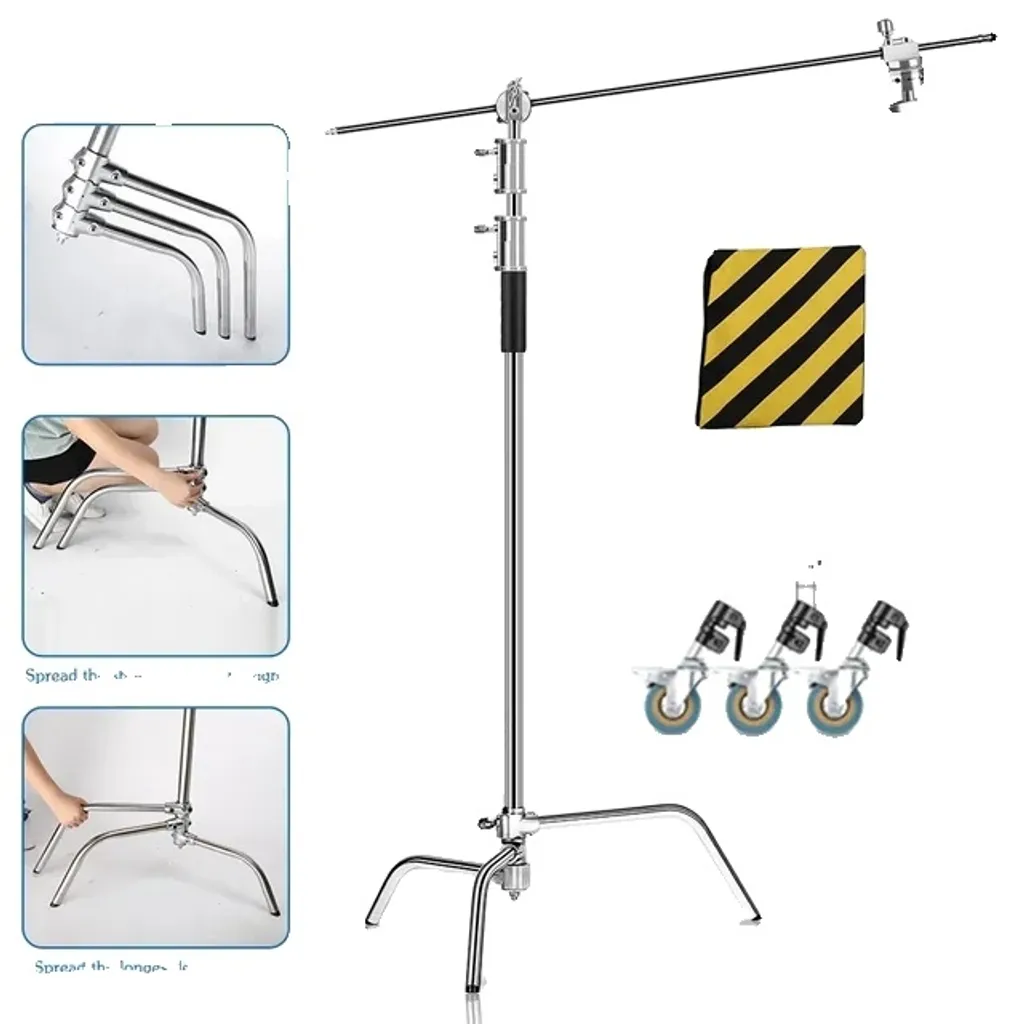Trépied réglable 2,6M inox avec roulettes freinées et structure pliable