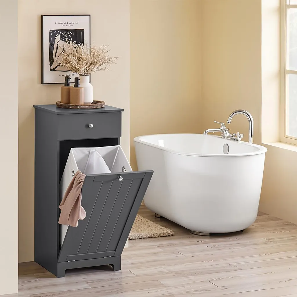 Meuble Bas Salle de Bain Gris Anthracite Porte Design et Tiroir Chic