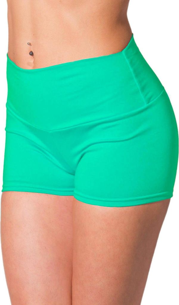 Alkato Damen Sport Shorts mit Hohem Bund Hotpants Radlerhose Long Shorts, Farbe: Mintgrün, Größe: 36