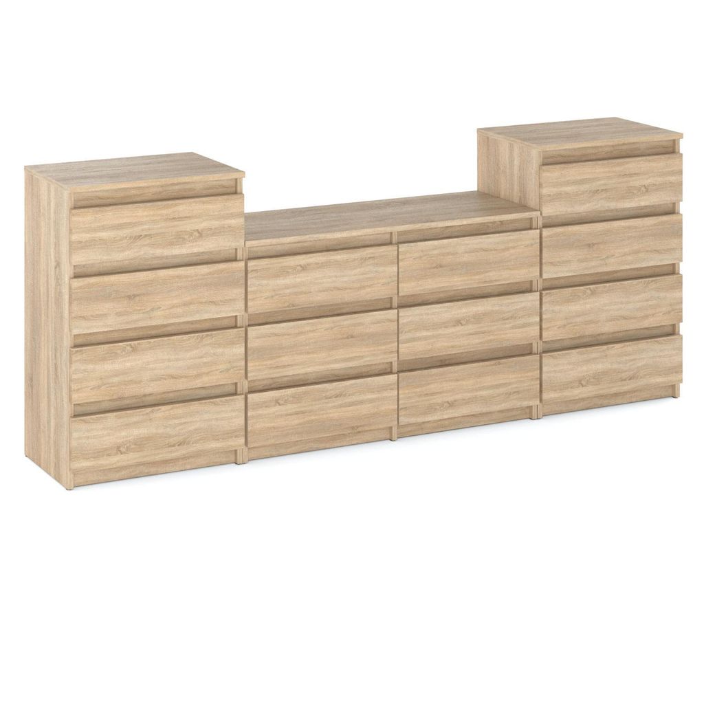 STIV Möbel | Kommodenset mit 14 Schubladen (4+6+4) | Sonoma Eiche | 220 cm | modern & grifflos | Schlafzimmer & Wohnzimmer