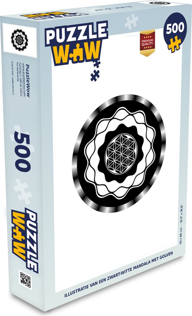MuchoWow Puzzle 500 Teile Illustration eines schwarz-weißen Mandalas mit Wellen - Denken - Spiel - Toy