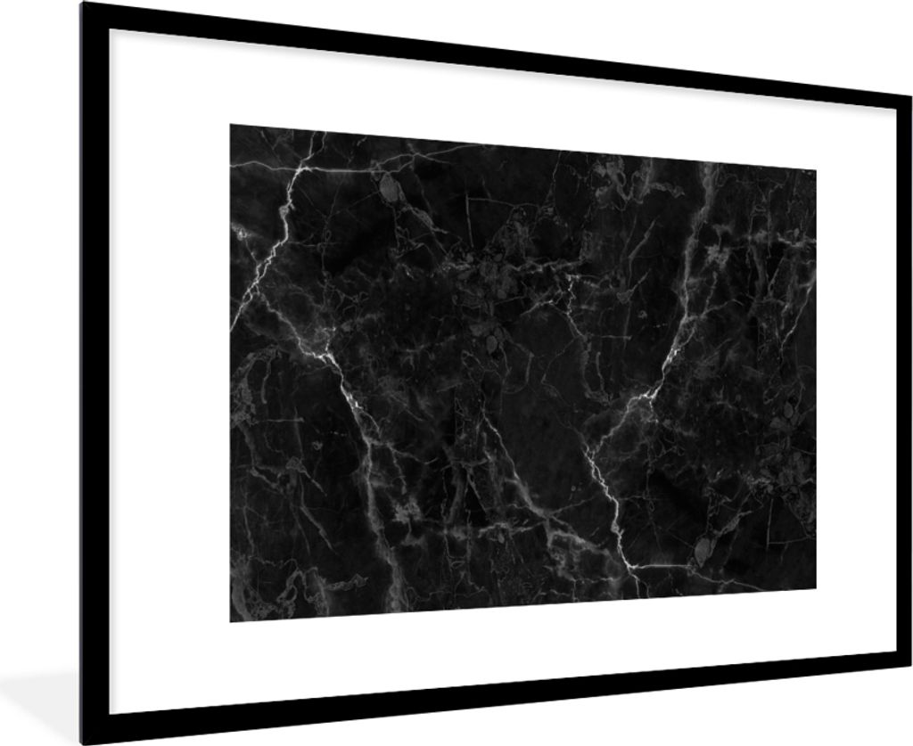 MuchoWow Gerahmtes Poster Marmor - Schwarz - Weiß - Textur - Marmoroptik 90x60 cm - Poster mit Schwarzem Bilderrahmen Wandposter Rahmen Foto Bil...