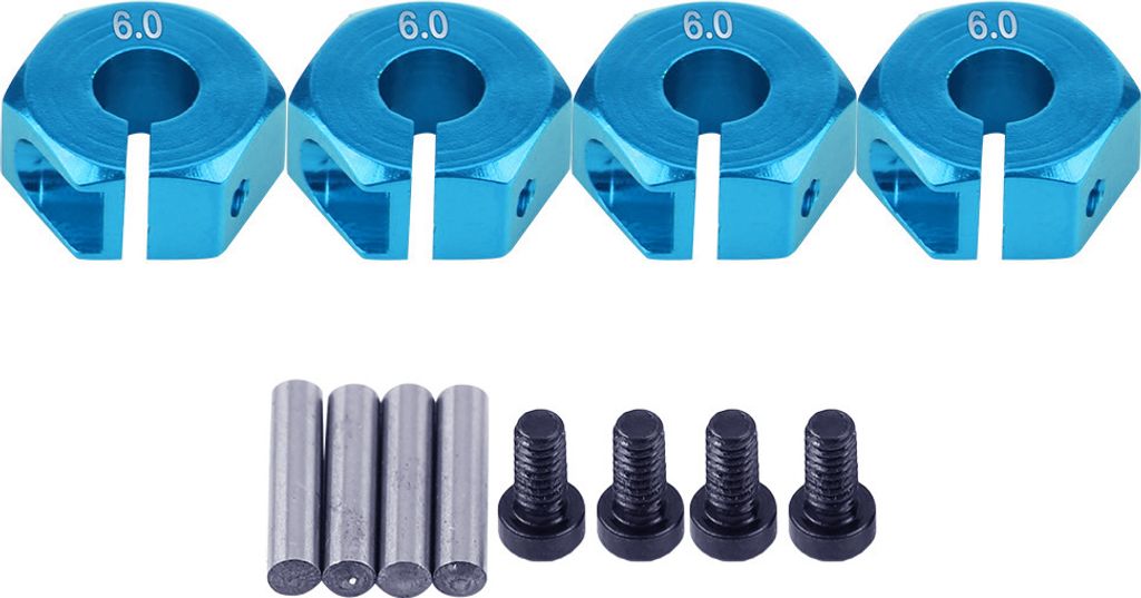 4 Stück Rad-Adapter 12mm blau, Alu für 1/10 RC-Autos HSP/Sakura, 6mm stark