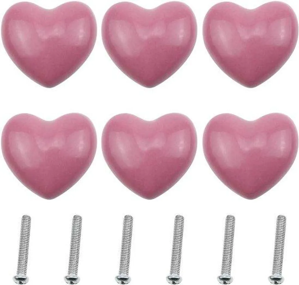 6 boutons en céramique rose cœur pour décoration de chambre de fille