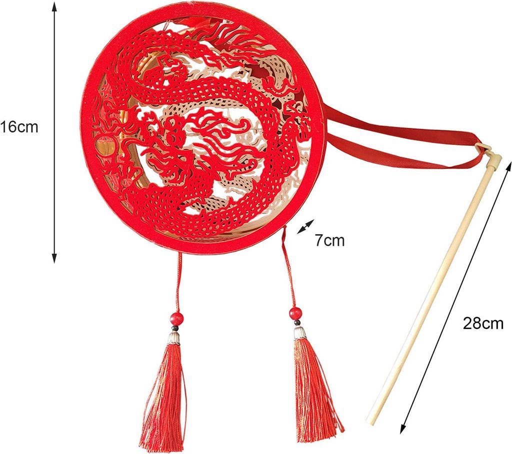 Chinesische Laterne, batteriebetrieben, festliches Drachenmuster, leuchtende Laterne für Neujahr, Frühlingsfest-Dekoration