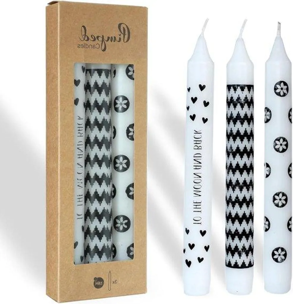 Bougies de table décoratives blanches et noires lot de 3 hauteurs 20cm