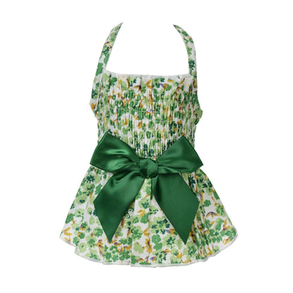 Haustier-Neckholder-Kleid, bequem, weich, auffällig, Baumwolle, Blumendruck, Schleife, Prinzessinnenkleid für Hunde