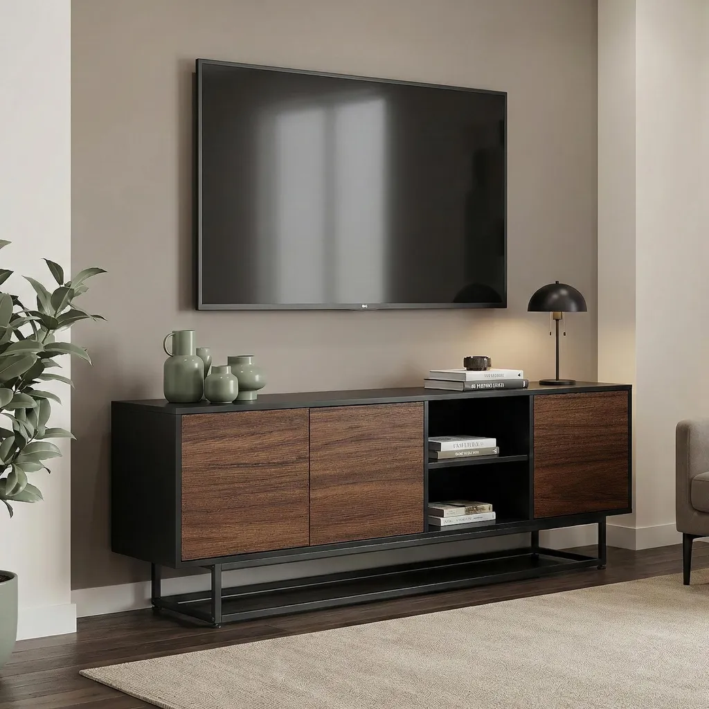 Meuble bas TV ou entrée 160 cm Boxholm 3 portes pour gain d'espace