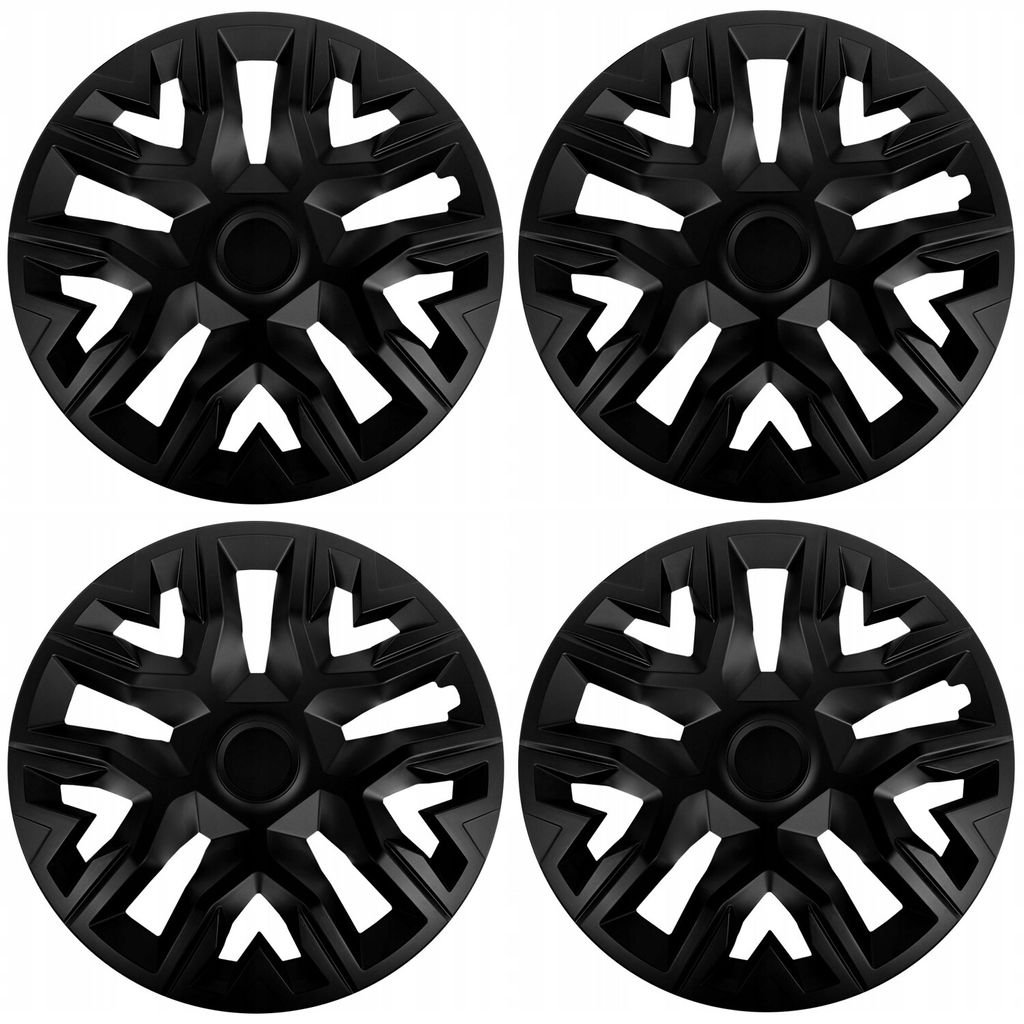 Four black wheel covers arranged in a grid on a white background.