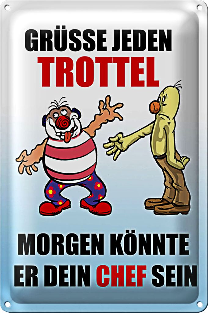 Blechschild Spruch 20x30cm Grüße jeden Trottel könnte Chef sein